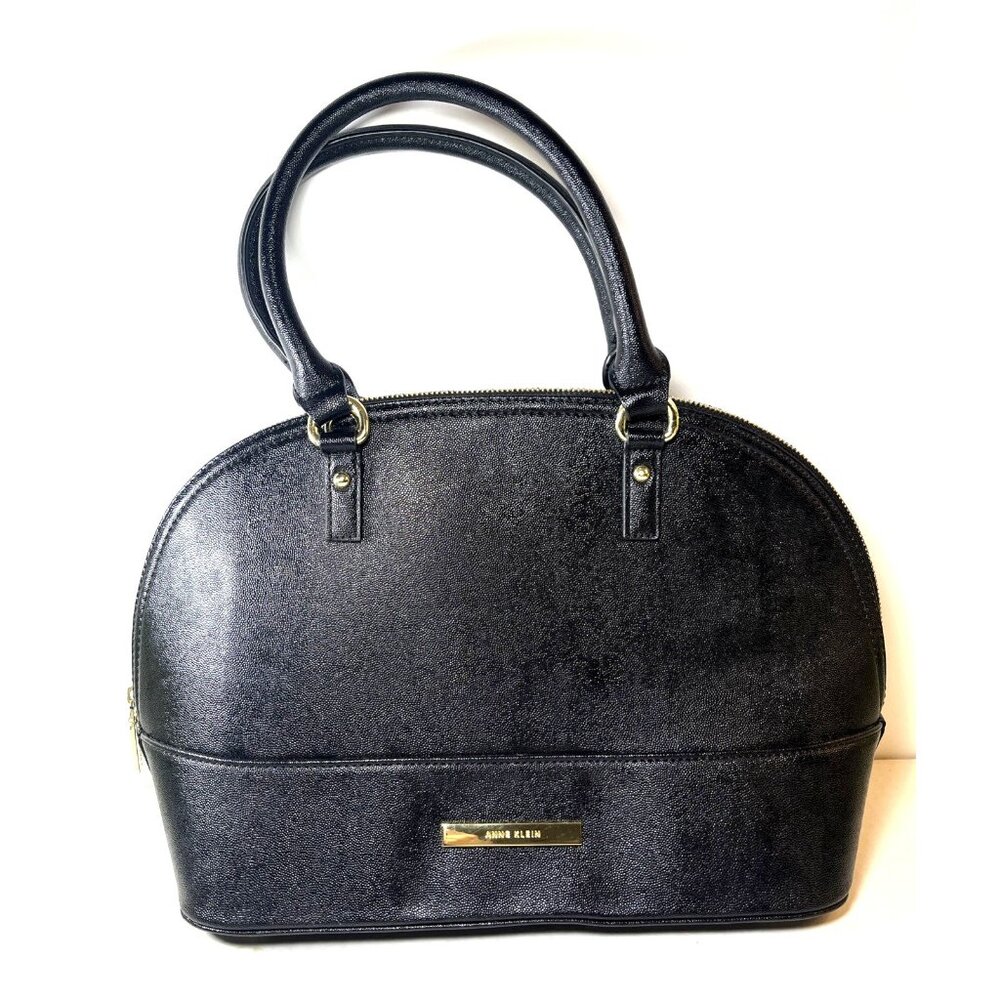 Anne Klein Large Black Faux Leather Top Handle Hand Carry Domed Satchel Handbag